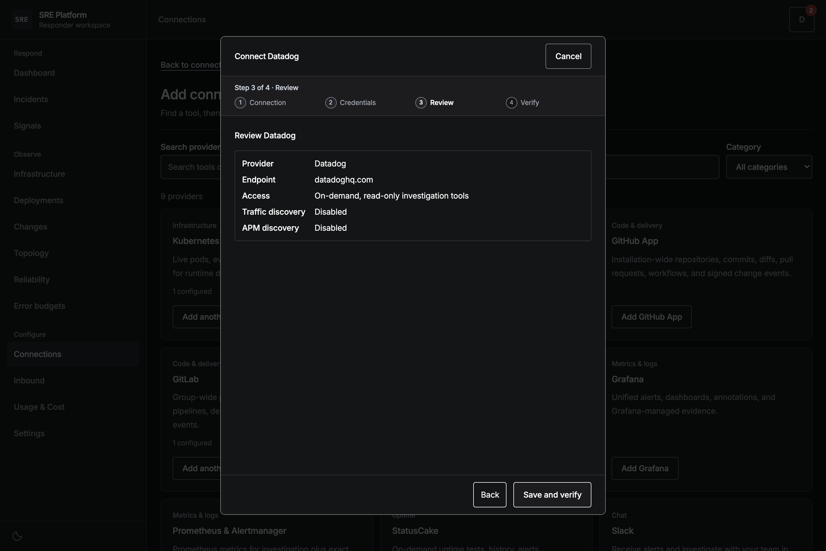 Reviewing the Datadog connection