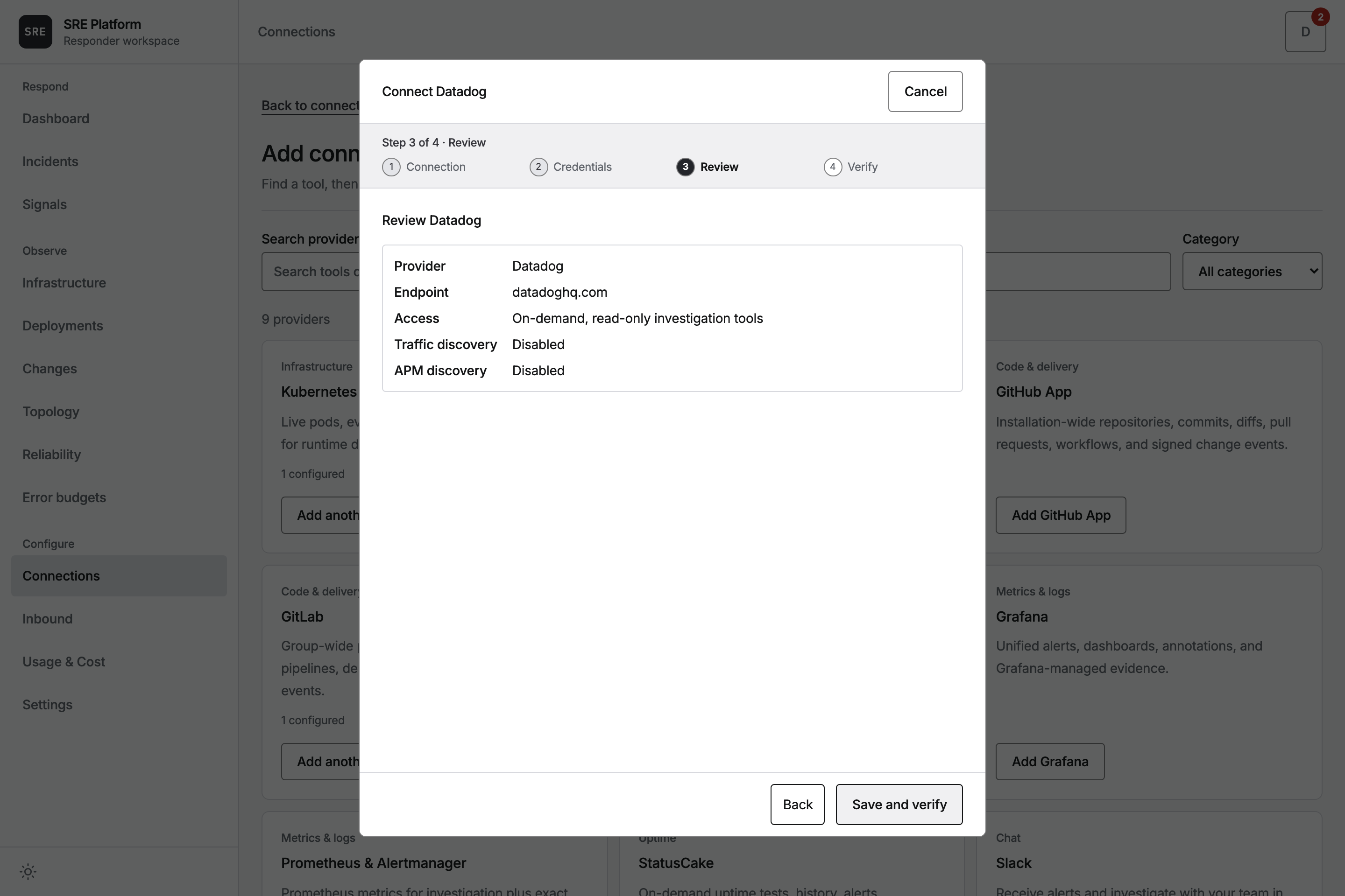 Reviewing the Datadog connection