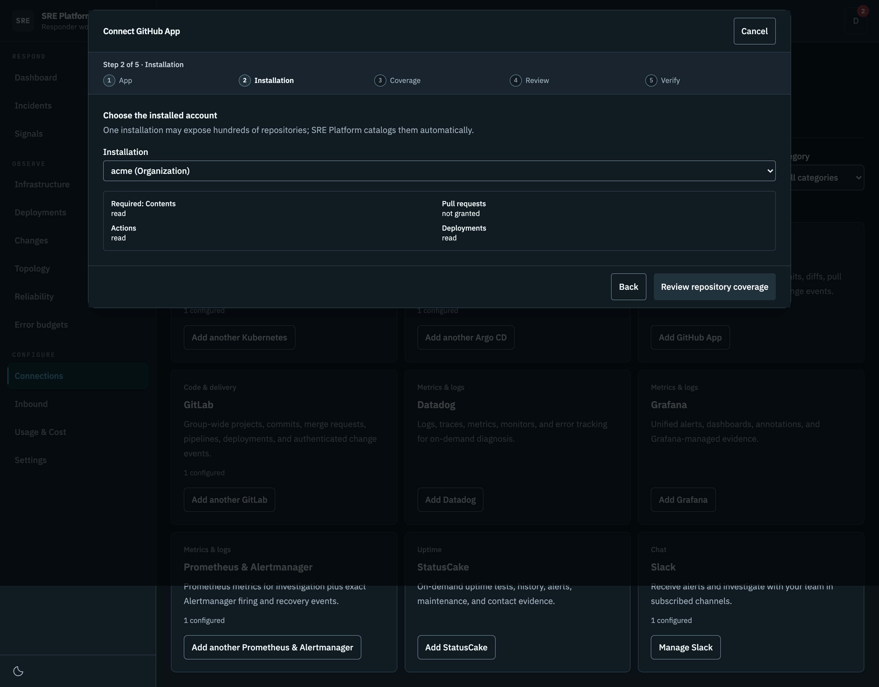Choosing the installed account