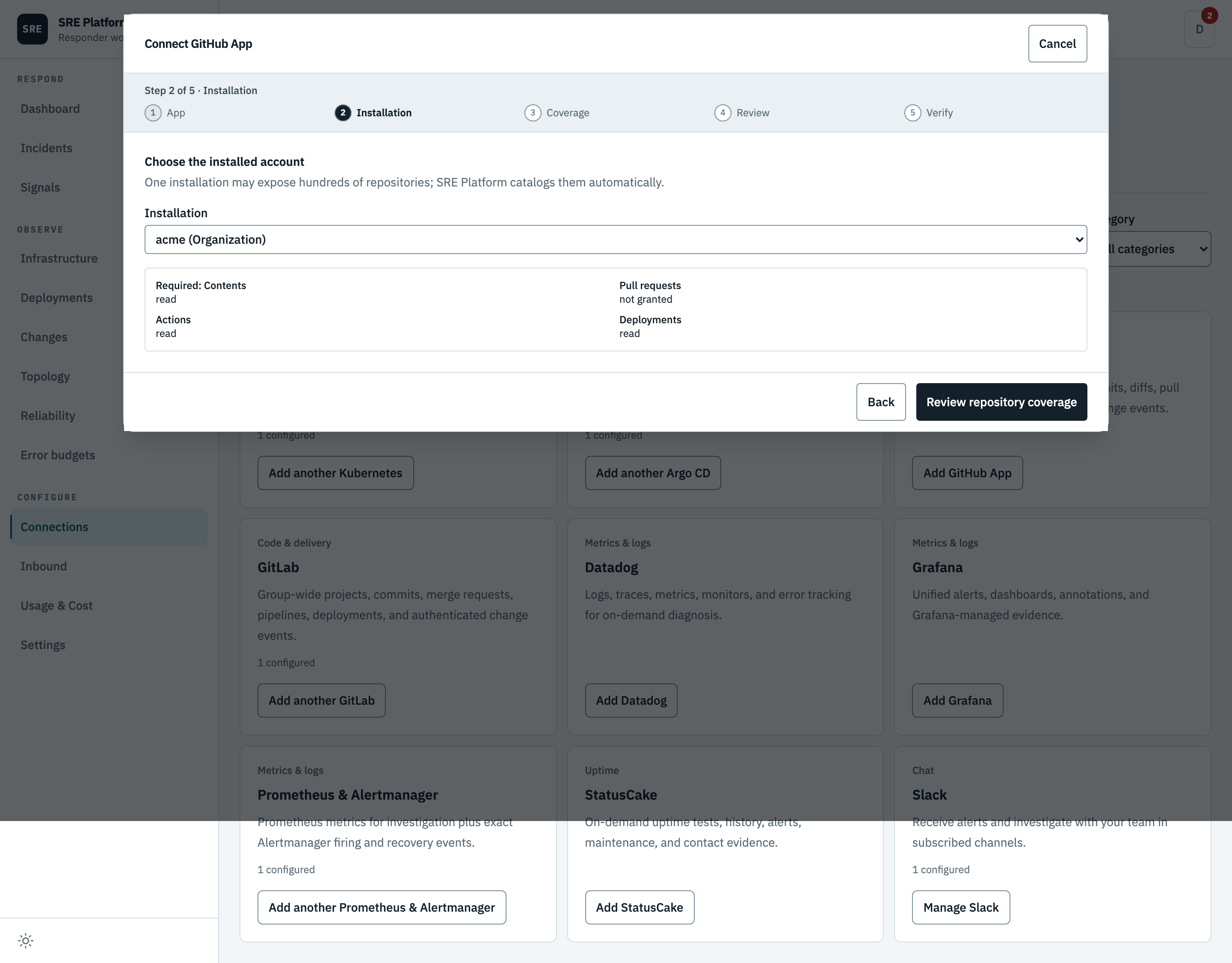 Choosing the installed account