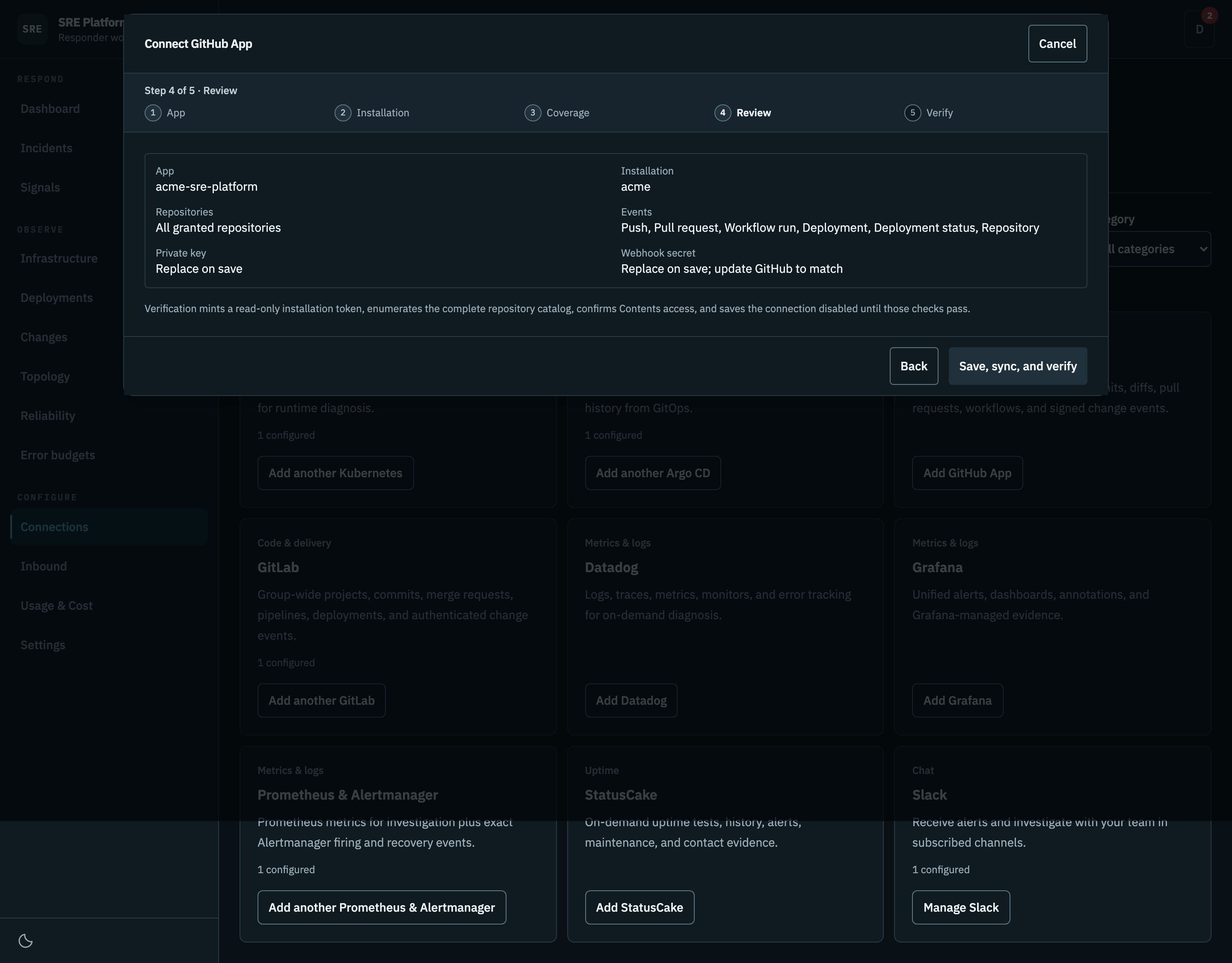 Reviewing the GitHub connection