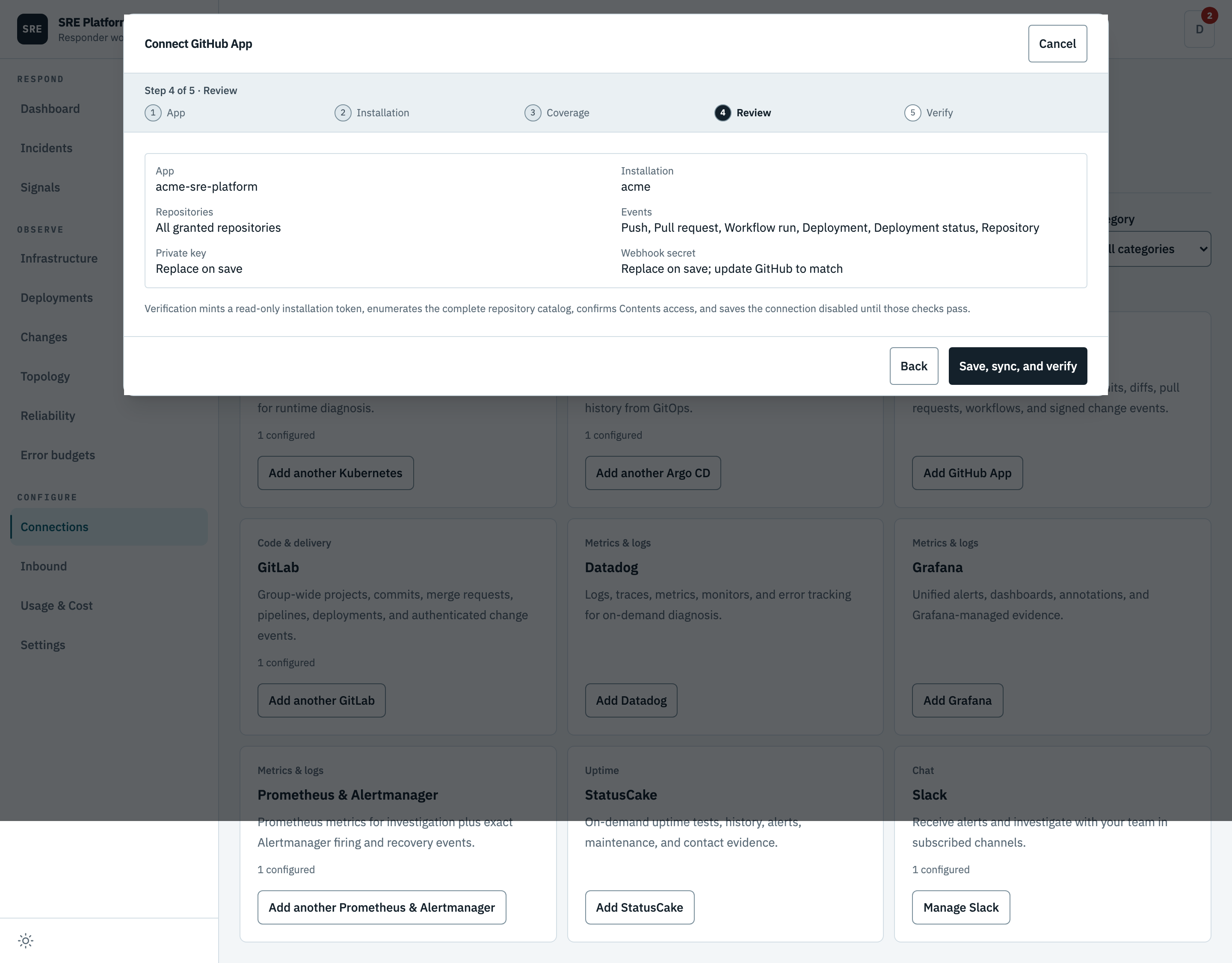 Reviewing the GitHub connection