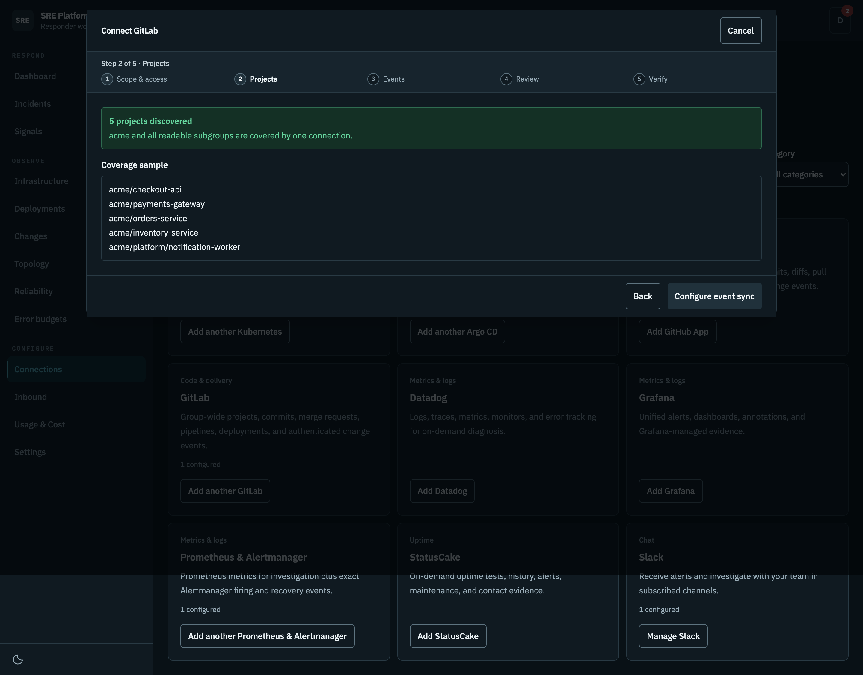The discovered project catalog