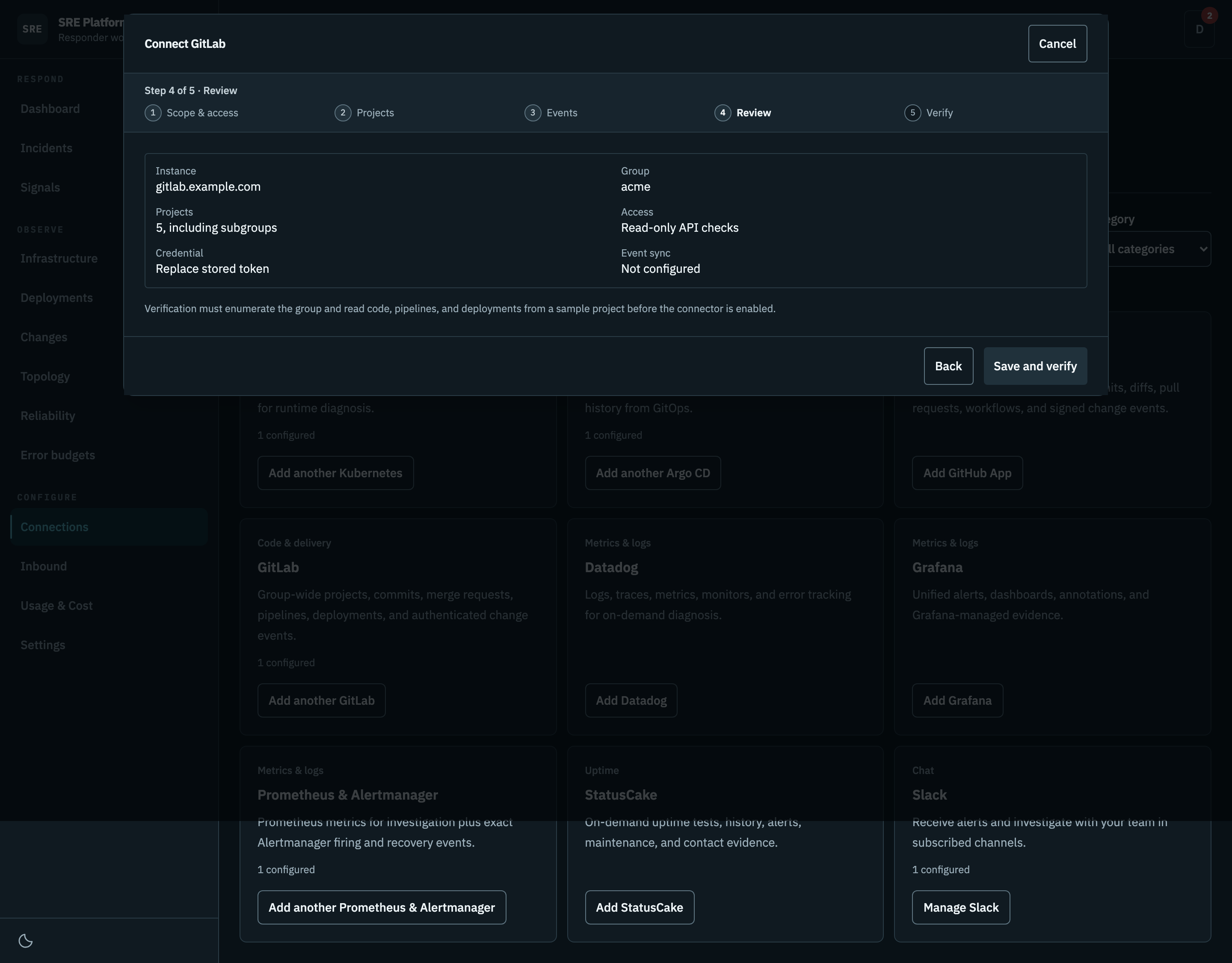 Reviewing the GitLab connection