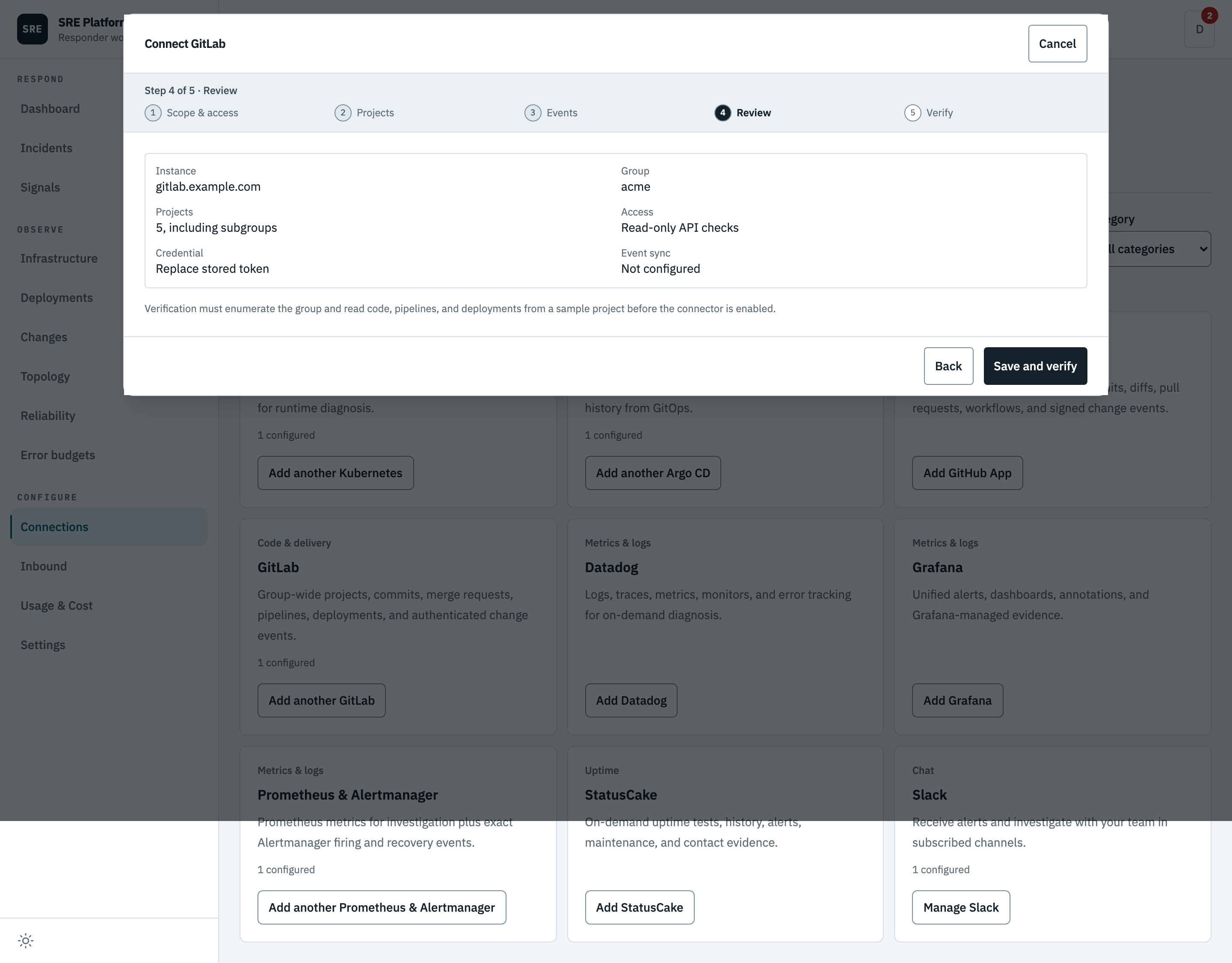 Reviewing the GitLab connection
