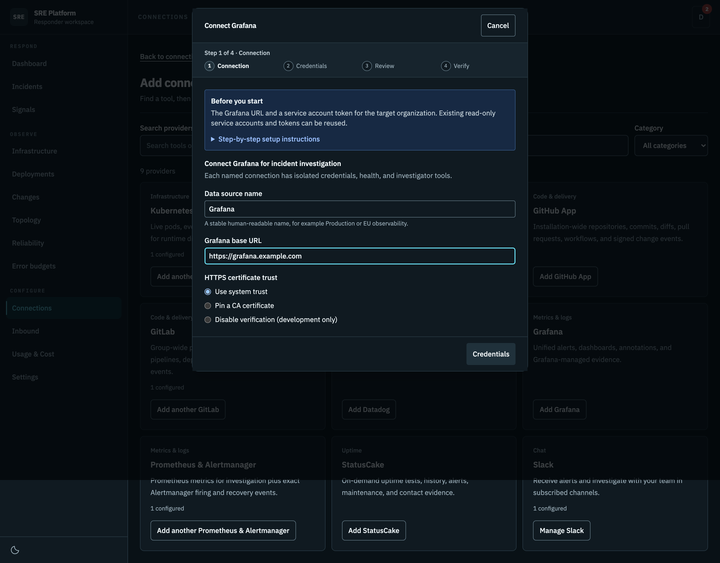 Entering the Grafana address