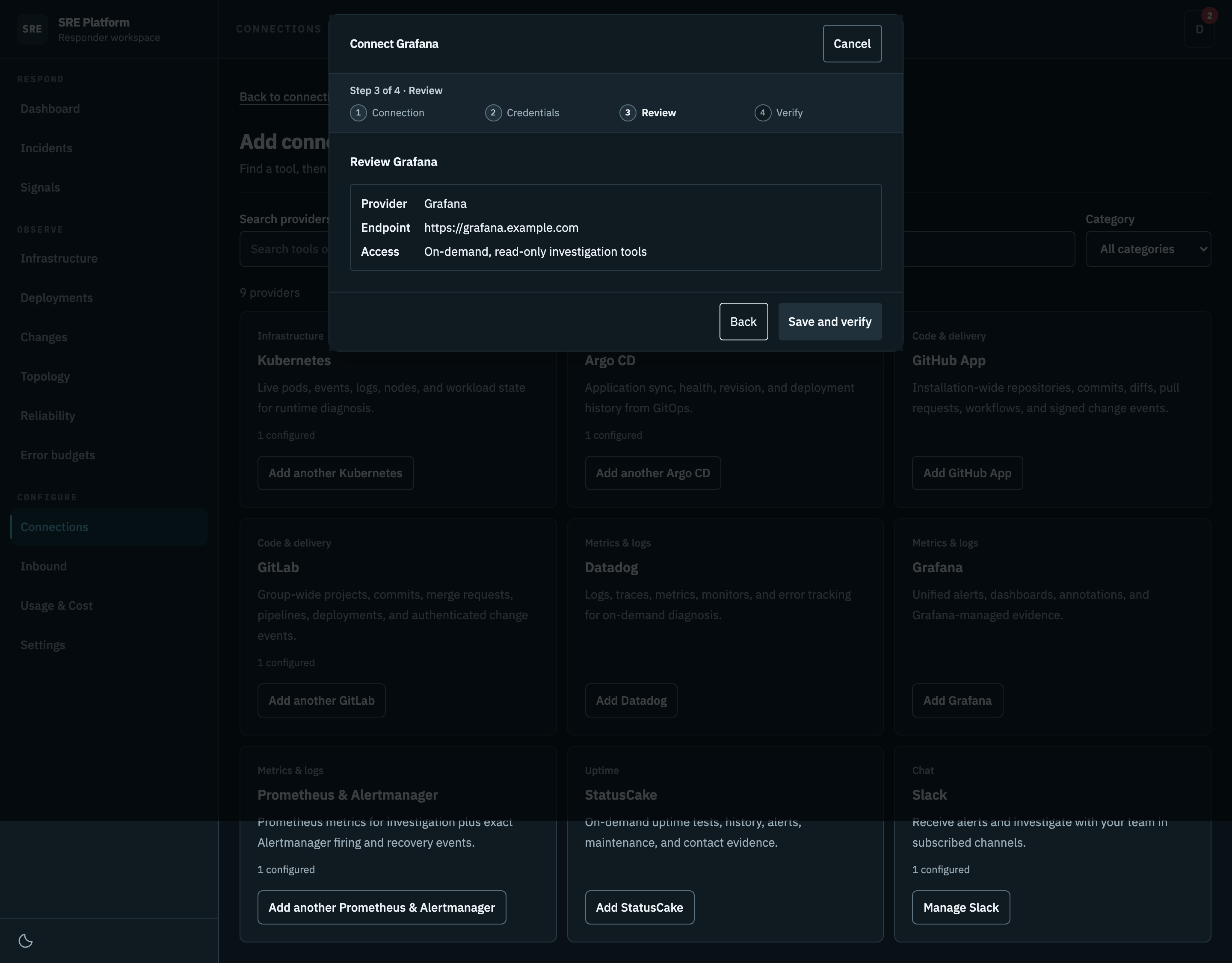 Reviewing the Grafana connection