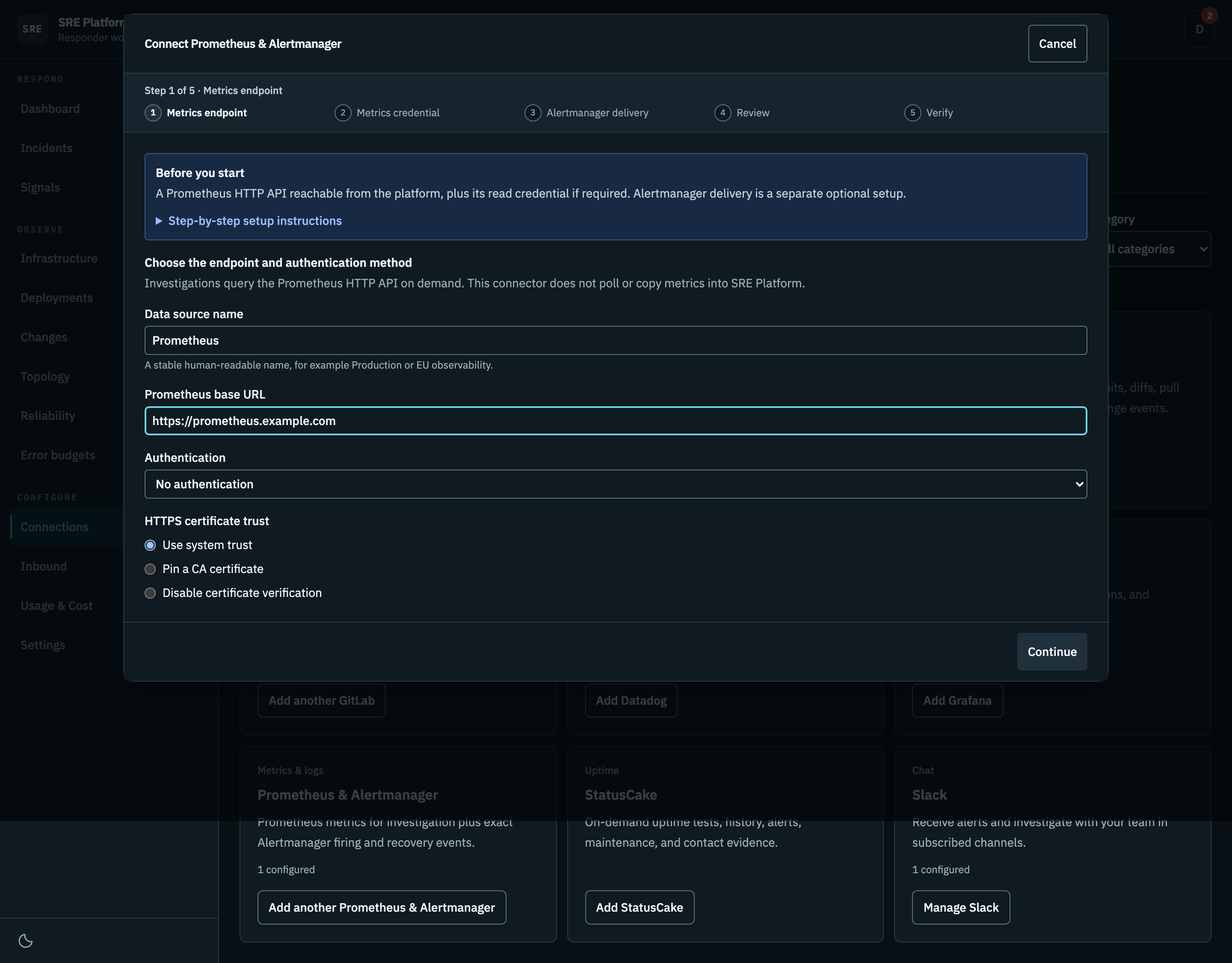Choosing the Prometheus endpoint