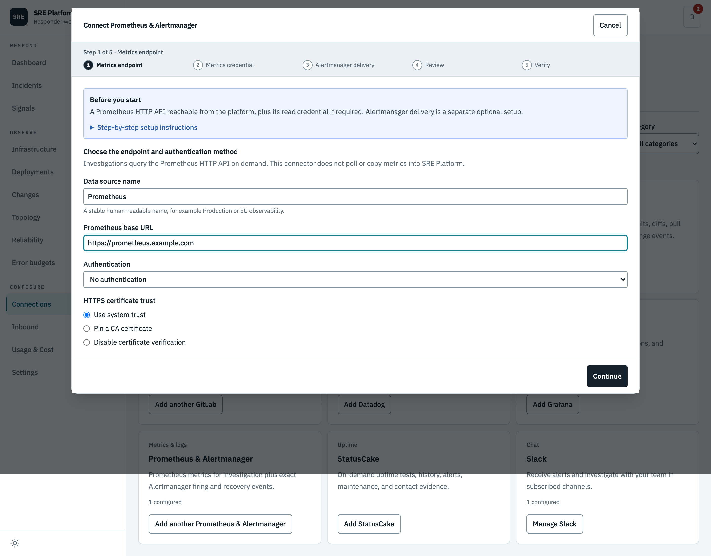 Choosing the Prometheus endpoint