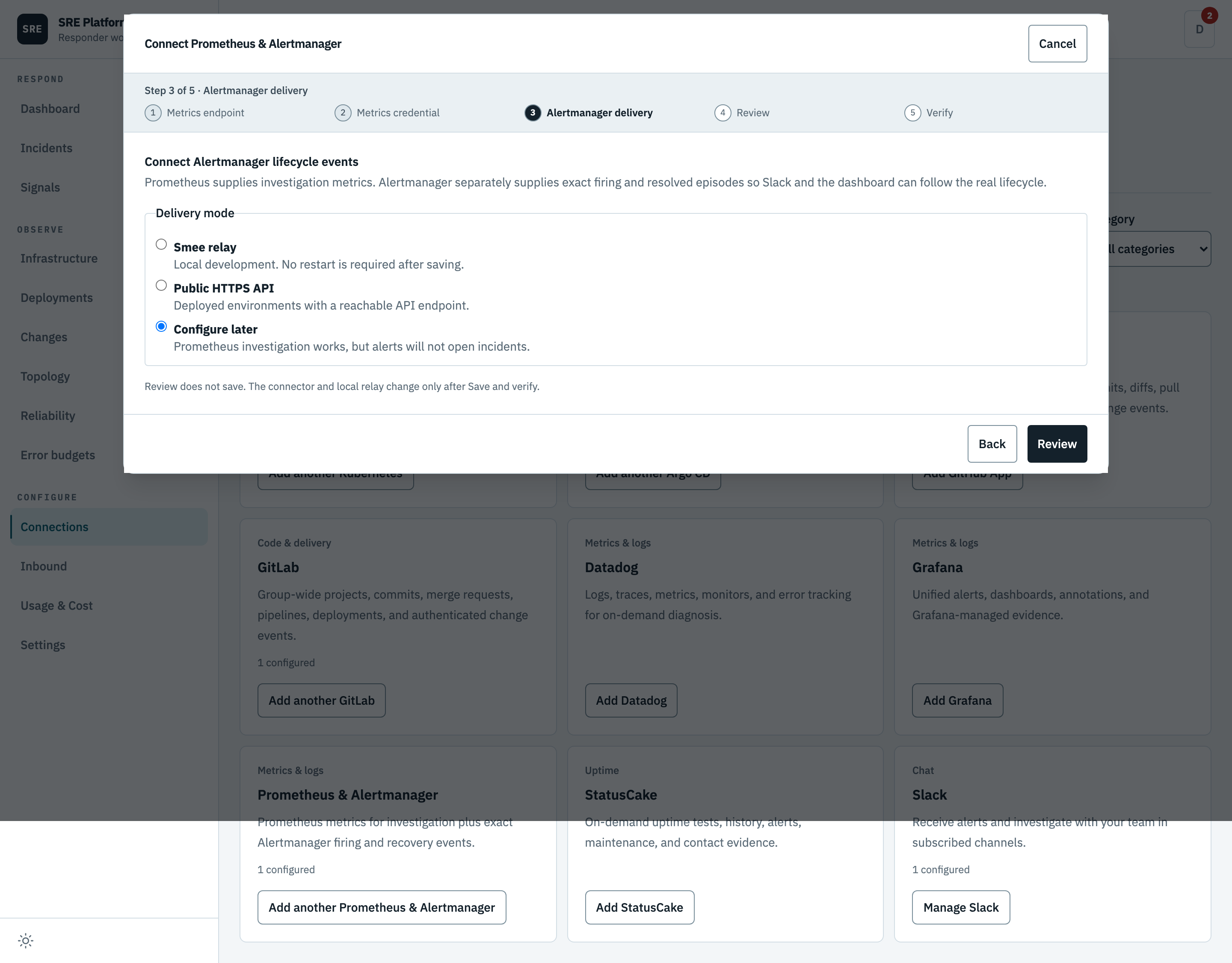 Choosing how Alertmanager reaches the platform