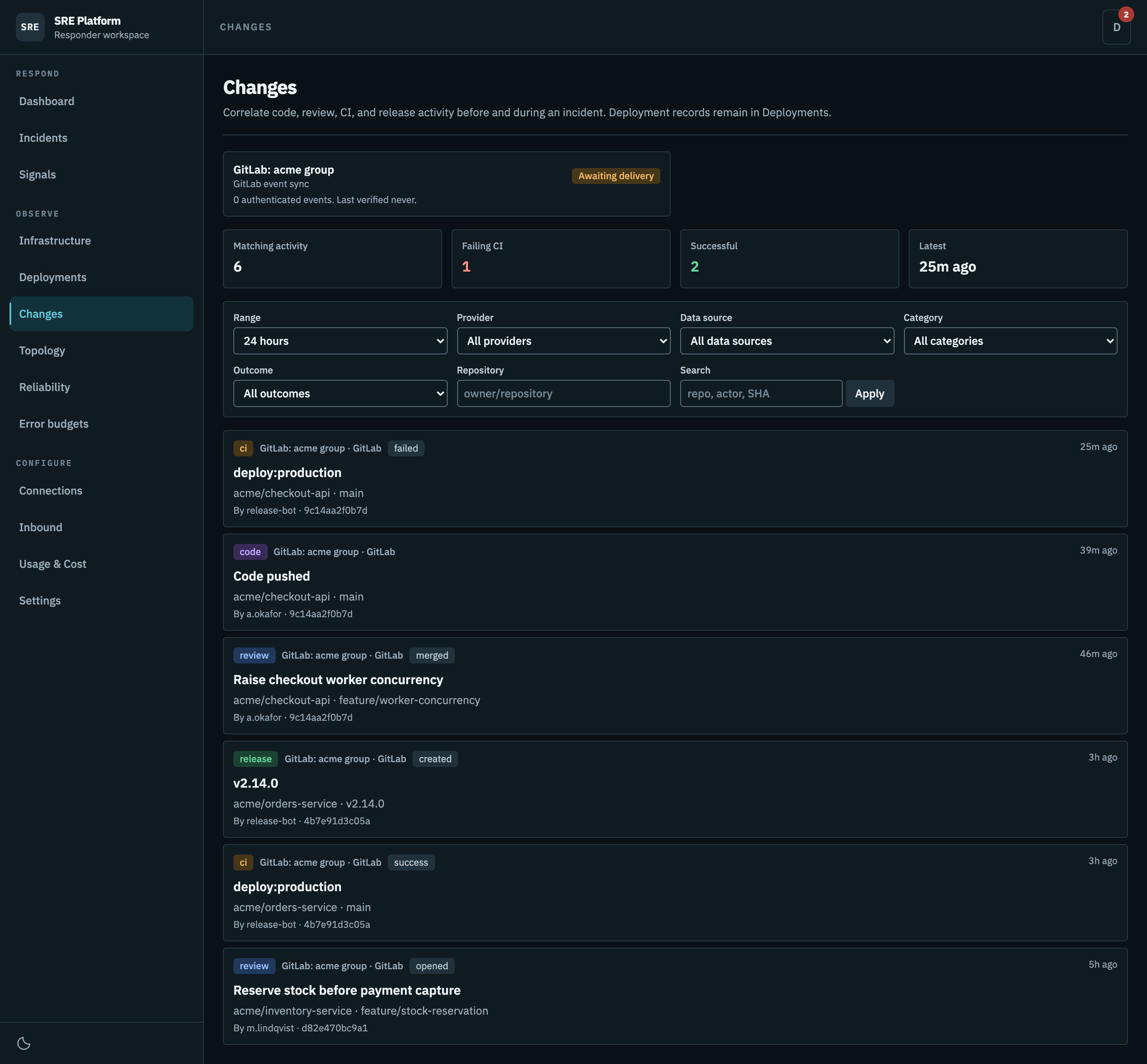 The changes page