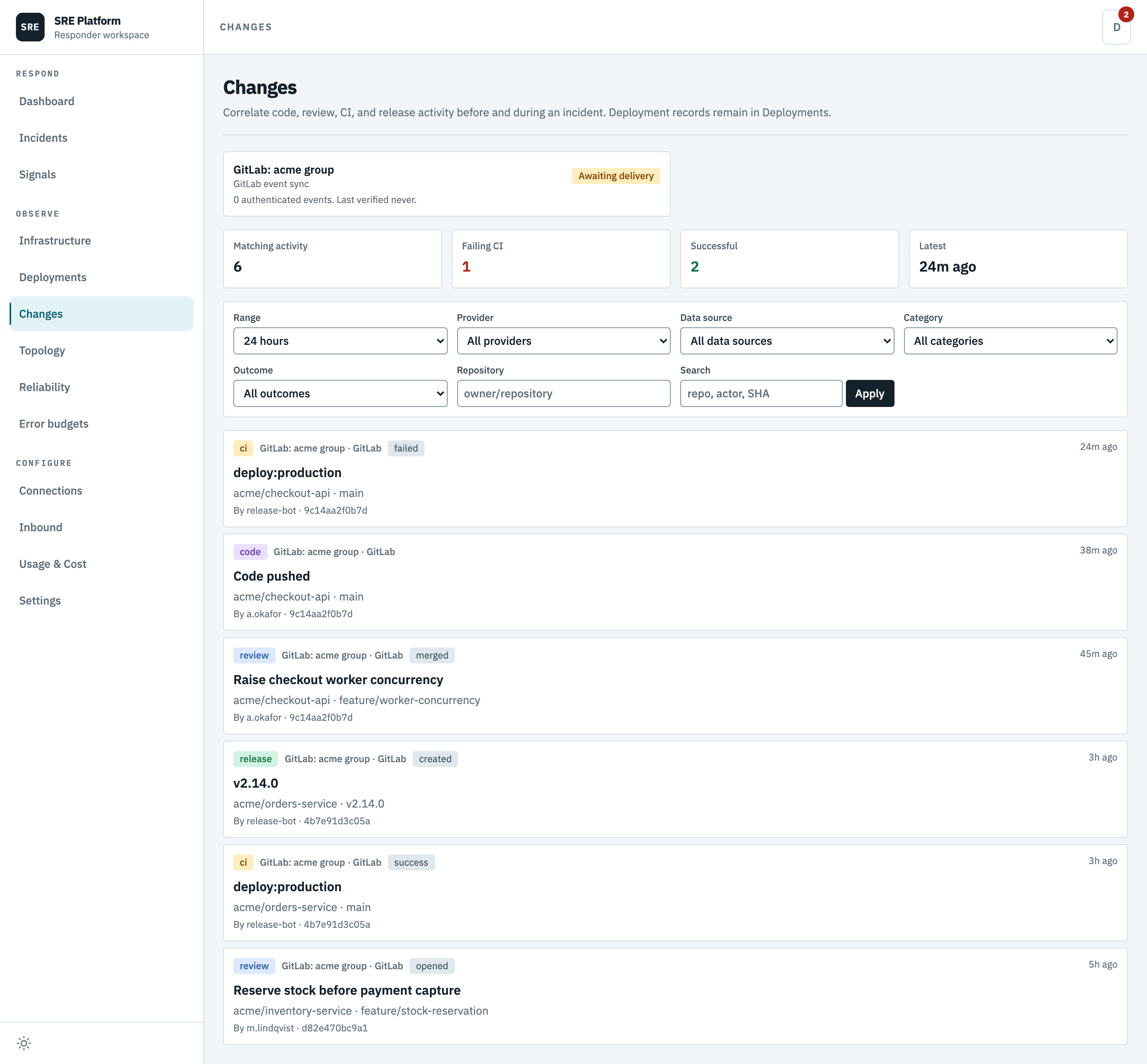 The changes page