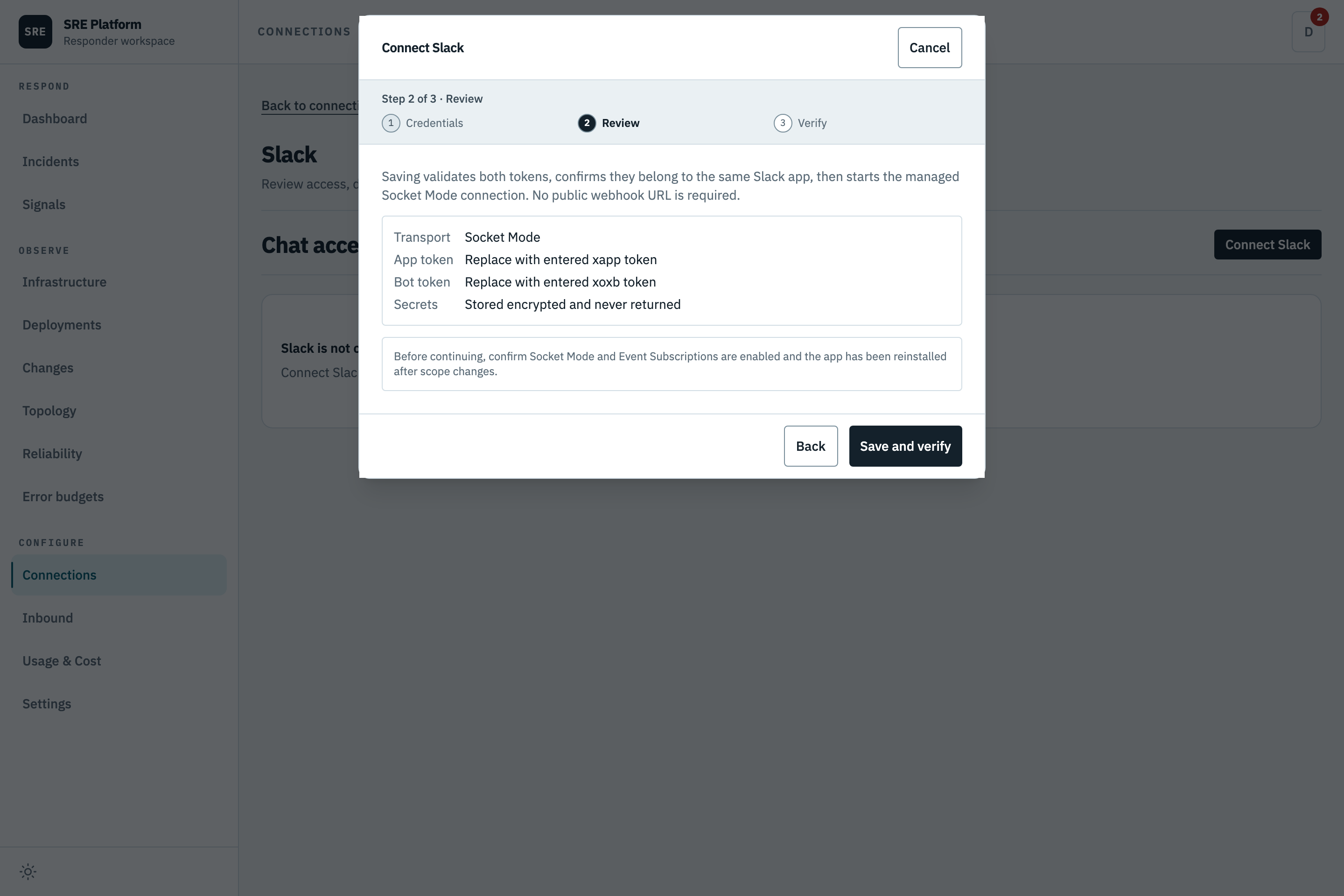 Reviewing the Slack connection