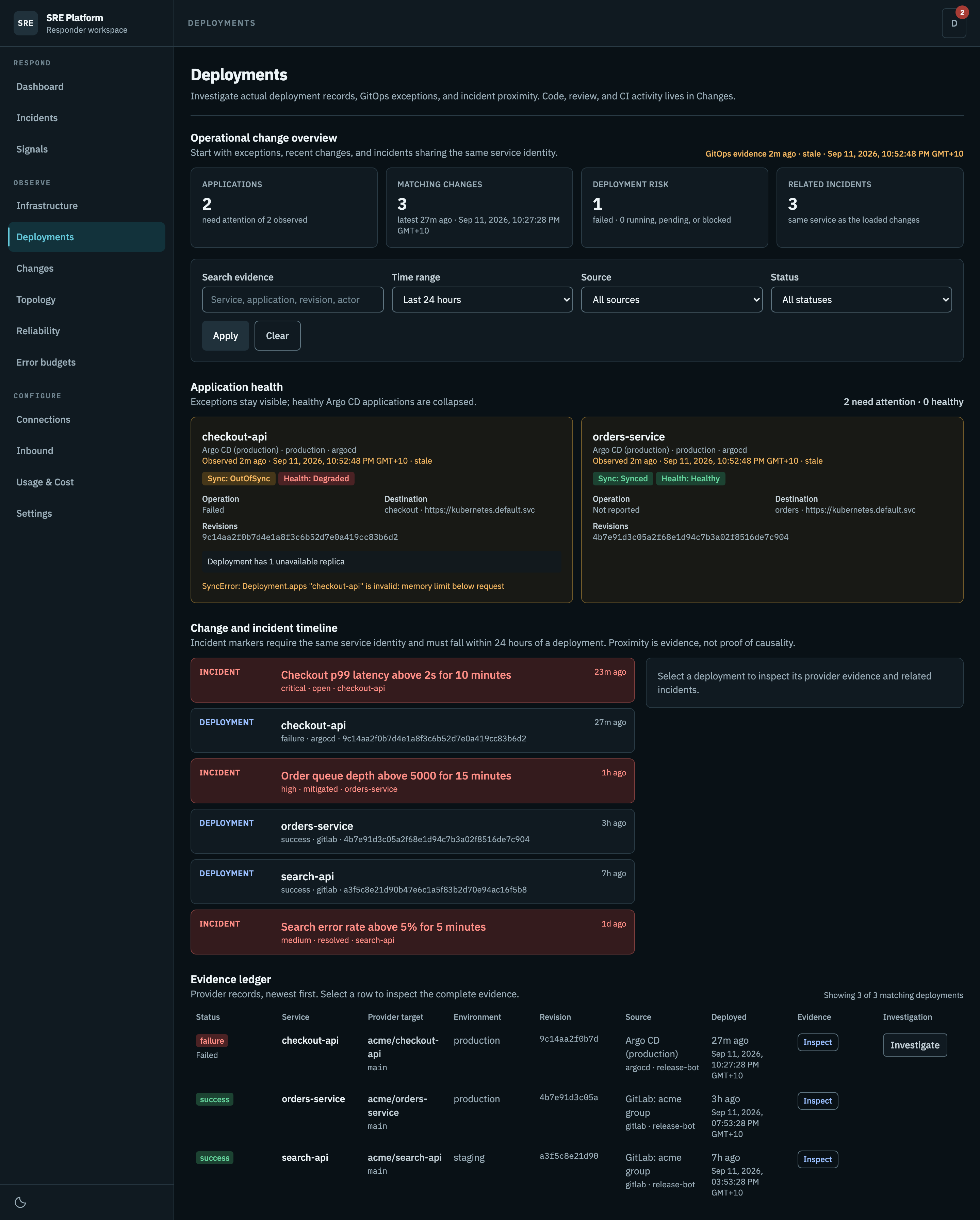 The deployments page