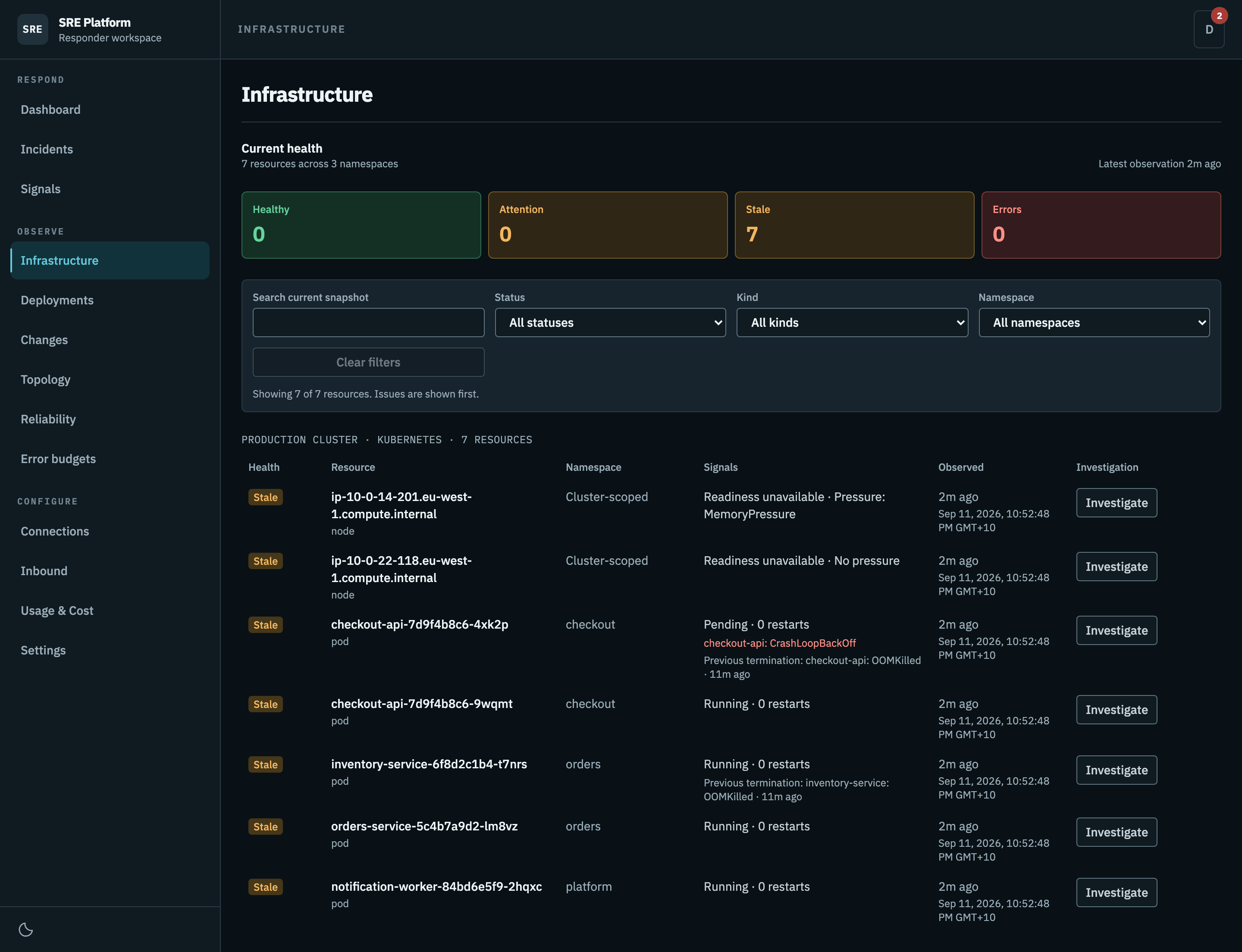 The infrastructure page