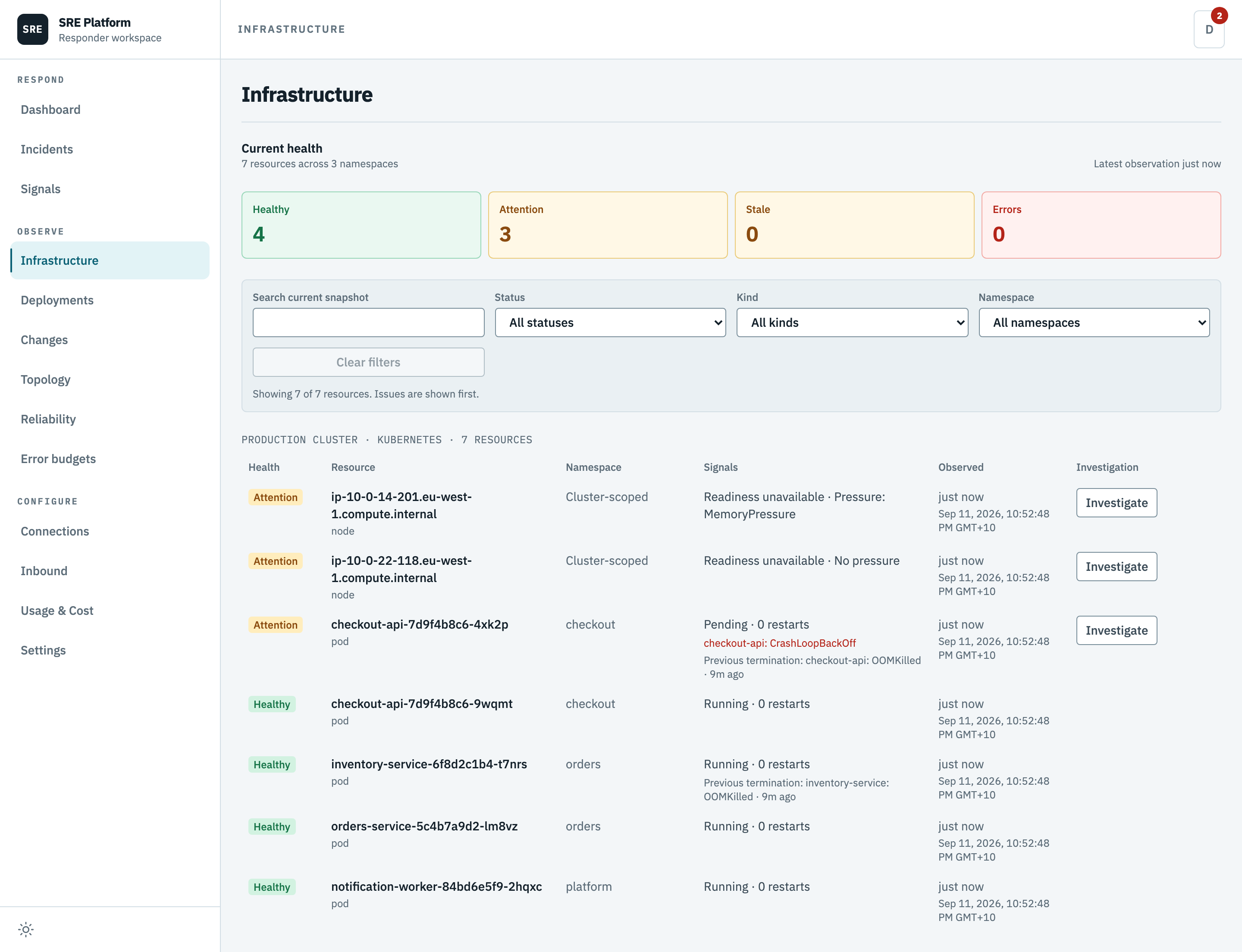 The infrastructure page